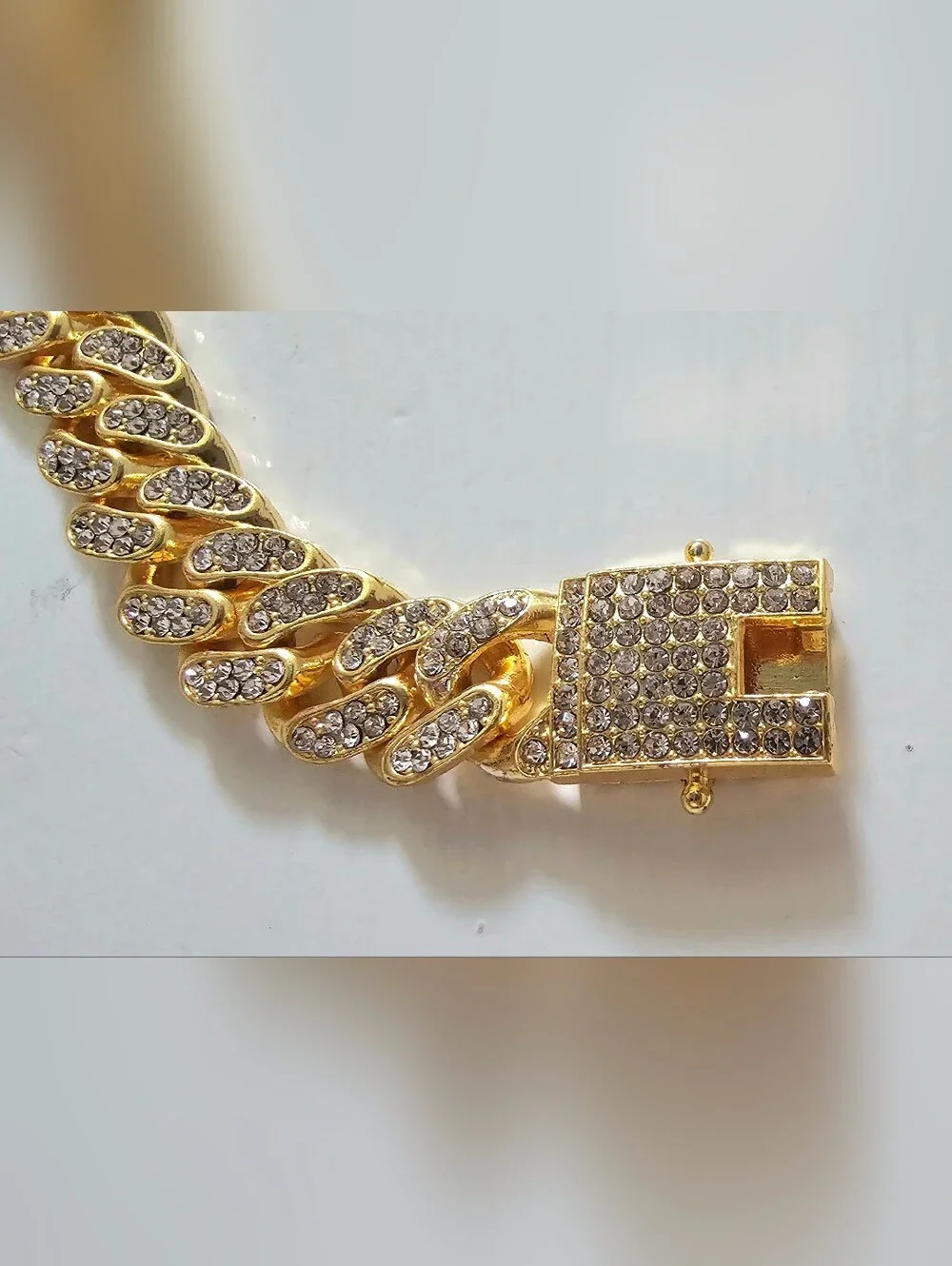 Luxury Gold Cuban Link Cat Collar 22cm Crystal Rhinestone Bling Pet Necklace
